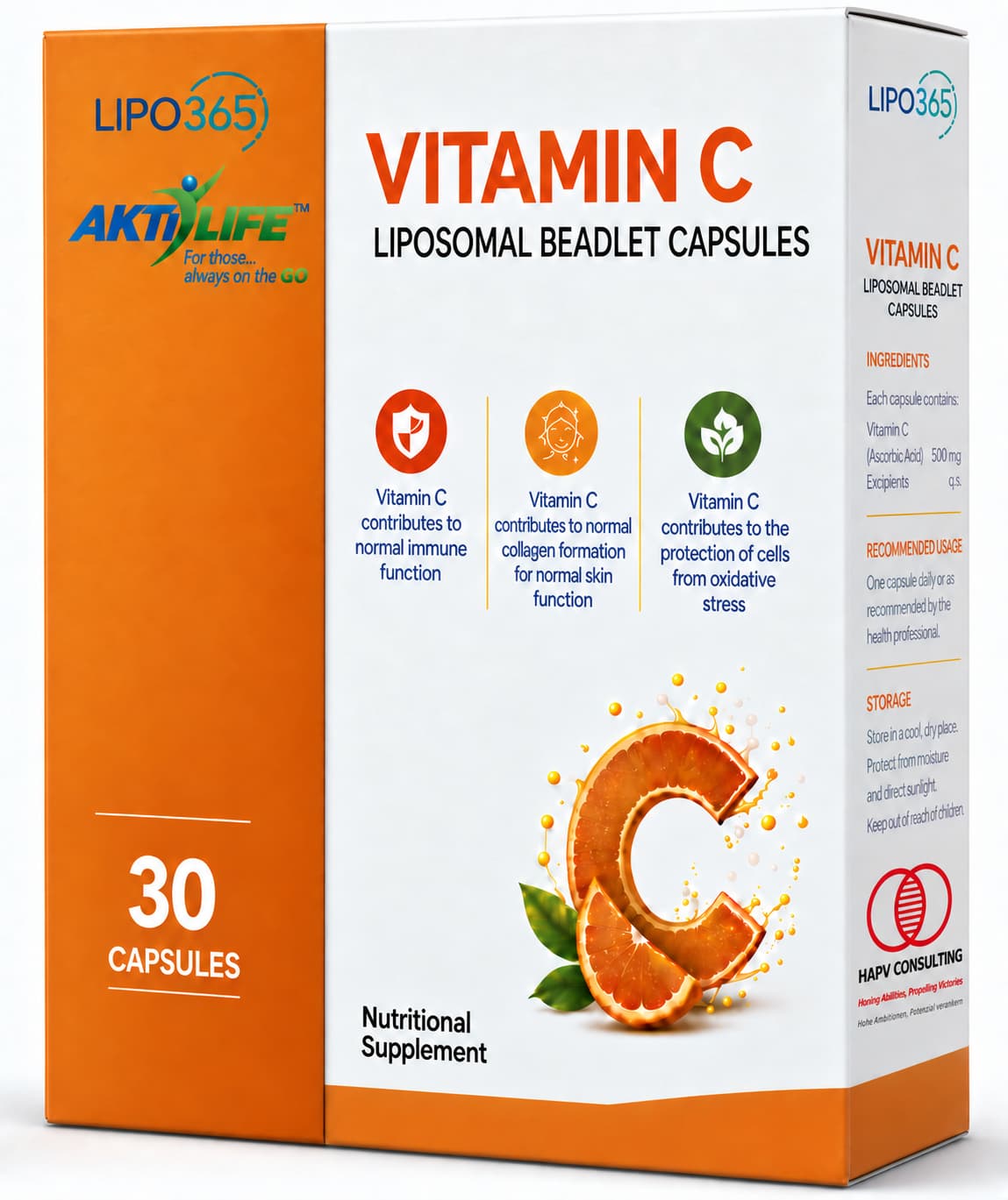 AKTI Life Vitamin C carton, 30 liposomal beadlet capsules