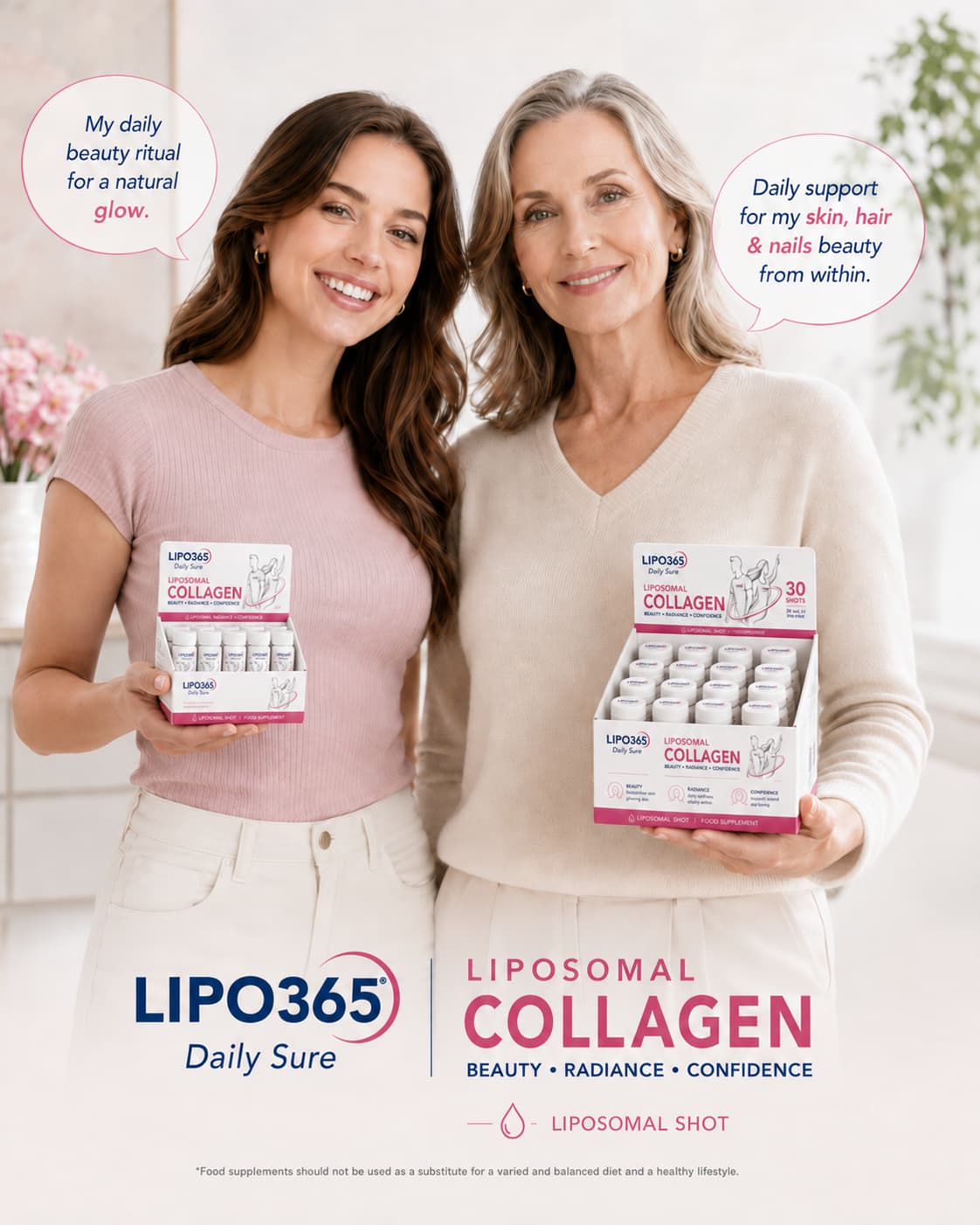 Daily Sure Collagen seven-shot and thirty-shot cartons held side by side